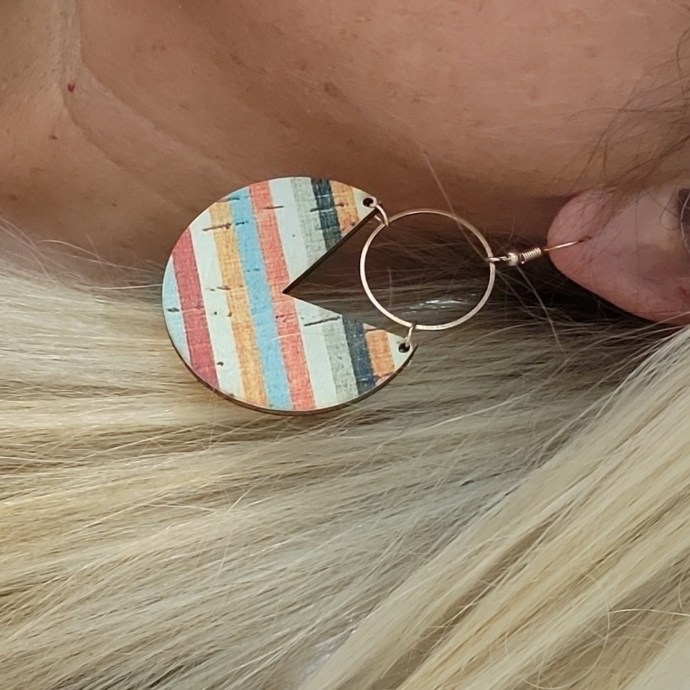 Striped Multi-Color Drop Earrings with Gold Hoop